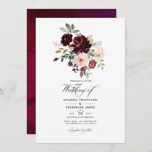 Invitation Berry Bourgogne & Blush Floral Mariage Photo