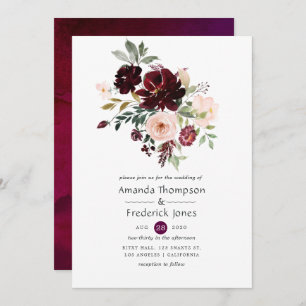 Invitation Berry Bourgogne et Mariage floral