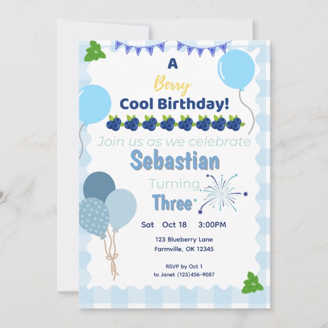 Invitation Berry Cool Birthday - Blueberry Birthday Invitatio (Devant)