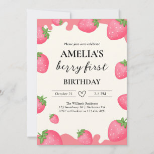 Invitation Berry Cute Girl Strawberry 1er anniversaire Invita