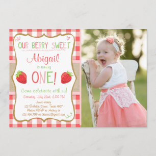 Invitation Berry de fraise Rouge rose doux Premier anniversai
