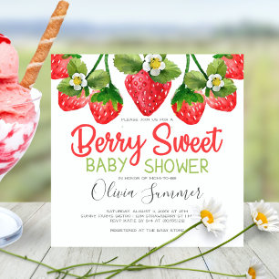 Invitation Berry En vichy Baby shower sucré aux fraises