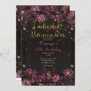 Invitation Berry Enchanted Roses Flore foncé Quinceañera