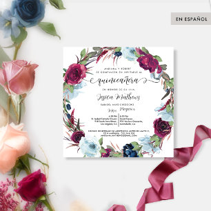 Invitation Berry espagnol, Corbeille rouge bordeaux Quinceañe