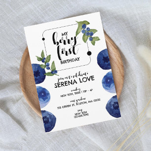 Invitation Berry First   1er anniversaire   Blueberry   Blanc