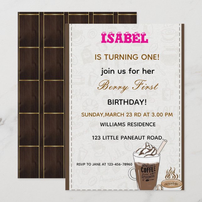 Invitation Berry First anniversaire (Devant / Derrière)