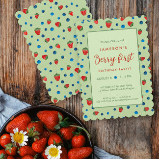 Invitation Berry First Birday Blueberries and Strawberries