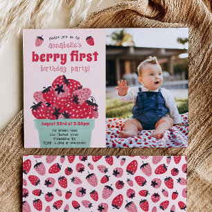 Invitation Berry First Birday Party Photo fraise