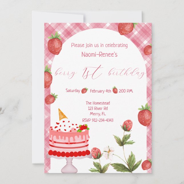 Invitation Berry First Birthday (Devant)