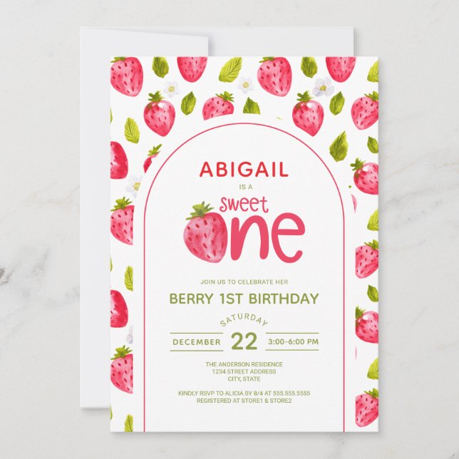 Invitation Berry First Birthday (Devant)