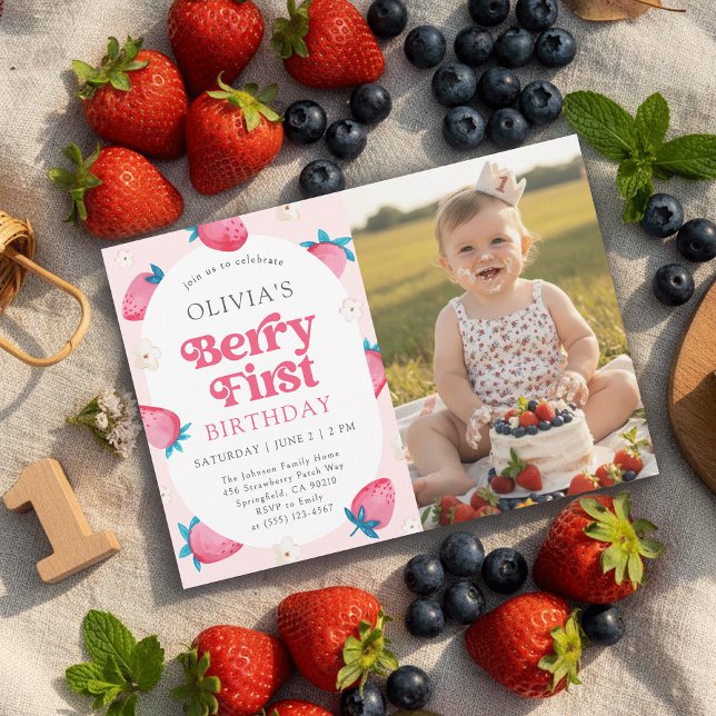 Invitation Berry First Birthday 1st Birthday Photo (Créateur téléchargé)
