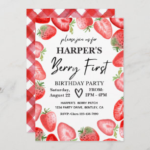 Invitation Berry First Birthday   fraise