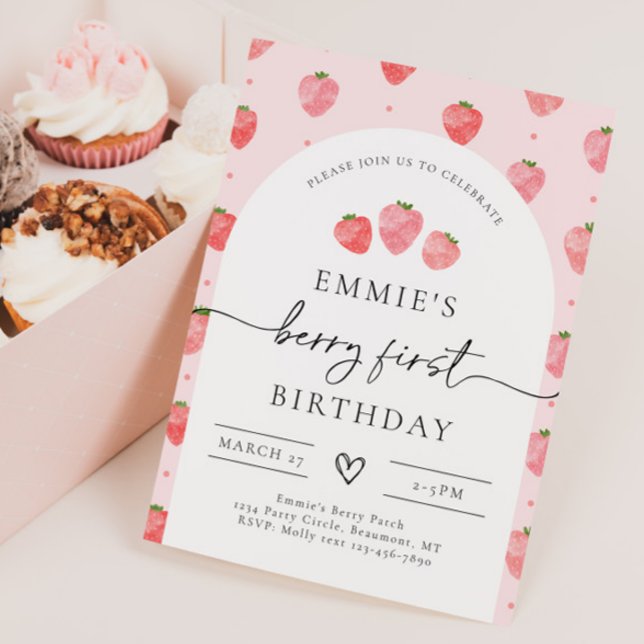 Invitation Berry First Birthday | fraise (Créateur téléchargé)