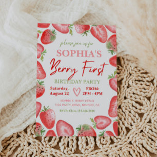 Invitation Berry First Birthday   fraise