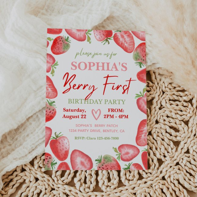 Invitation Berry First Birthday | fraise (Créateur téléchargé)