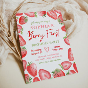 Invitation Berry First Birthday   fraise