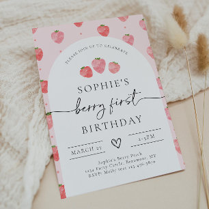 Invitation Berry First Birthday   fraise
