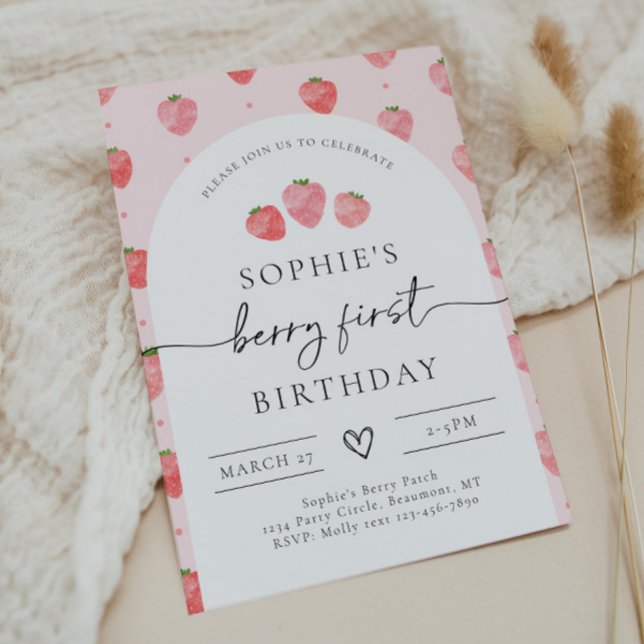 Invitation Berry First Birthday | fraise (Créateur téléchargé)