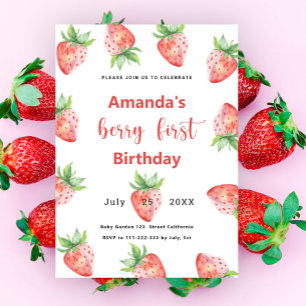 Invitation Berry First Birthday   fraise