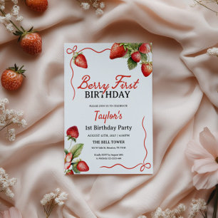 Invitation Berry First Birthday   fraise 1er