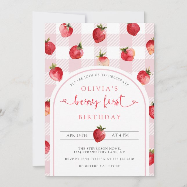 Invitation Berry First Birthday | Fraises (Devant)