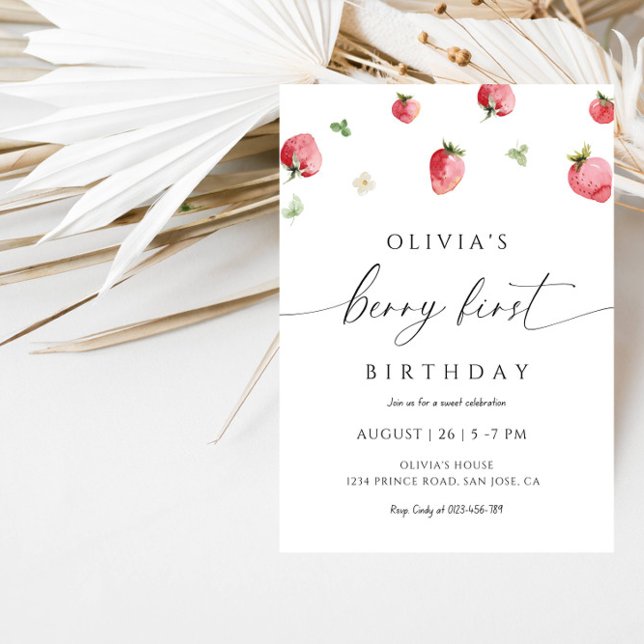 Invitation Berry First Birthday Girl - Sweet Strawberry Party (Créateur téléchargé)