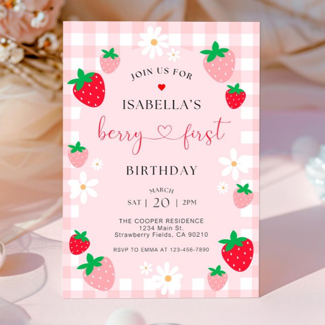 Invitation Berry First Birthday Invitation, 1er Birt Editable (Créateur téléchargé)