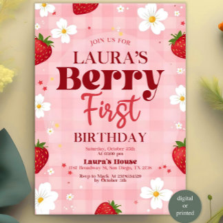 Invitation Berry First Birthday Invitation, 1er Birt Editable