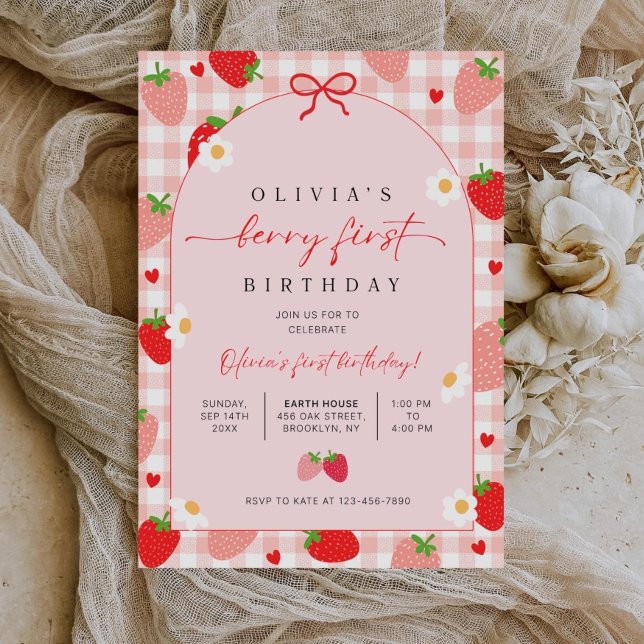 Invitation Berry First Birthday Invitation, Editable 1st Birt (Créateur téléchargé)
