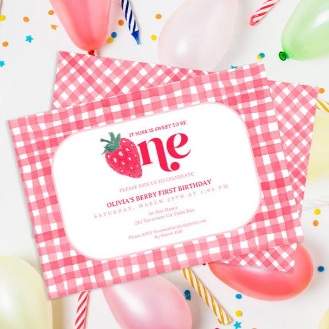 Invitation Berry First Birthday - Paille d'aquarel (Créateur téléchargé)