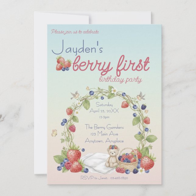 Invitation Berry First Birthday Party (Devant)