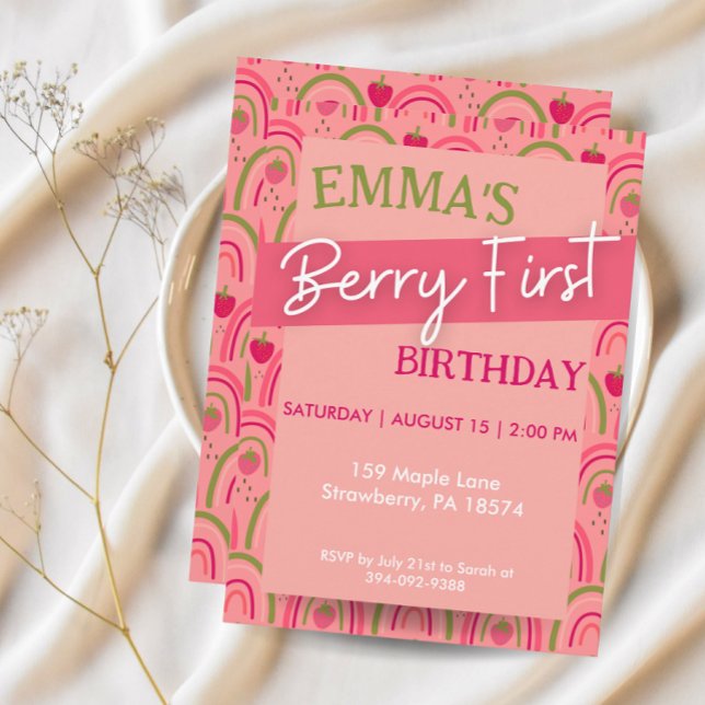 Invitation Berry First Birthday Party Invitation, fraise (Créateur téléchargé)