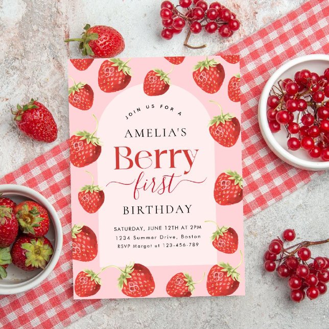 Invitation Berry First Birthday Strawberry Girl (Créateur téléchargé)