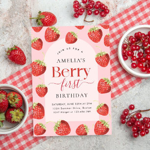 Invitation Berry First Birthday Strawberry Girl