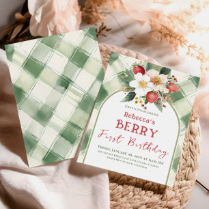 Invitation Berry First Birthday Strawberry Theme Party
