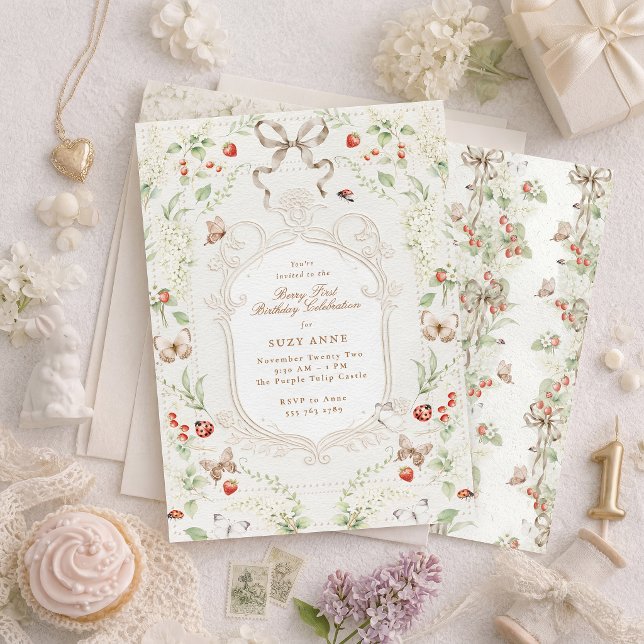 Invitation Berry First Birthday Vintage Floral (Créateur téléchargé)