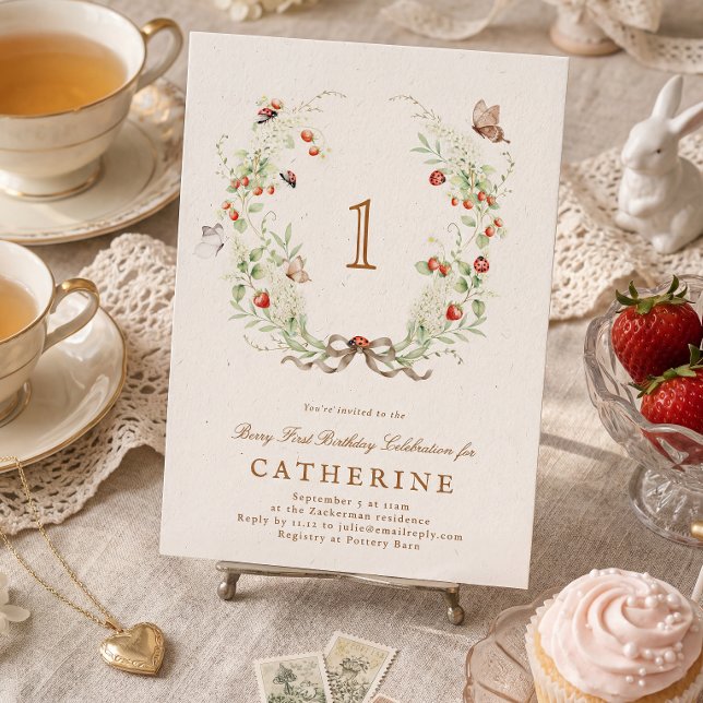 Invitation Berry First Birthday Wreath Garden Party (Créateur téléchargé)