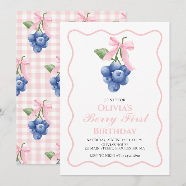 Invitation Berry First Blueberry Arc-en-ciel Anniversaire Coq (Devant / Derrière)