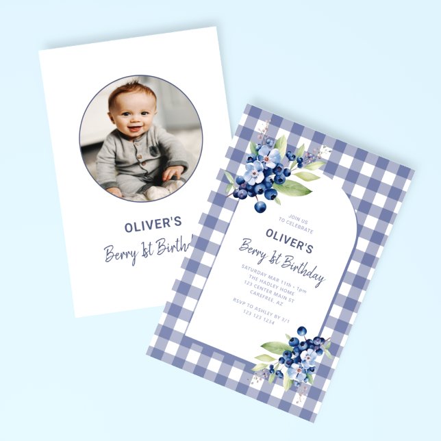 Invitation Berry First Boys Photo Blue 1er Birthday (Créateur téléchargé)