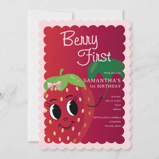 Invitation Berry First Cartoon Strawberry Girl 1er anniversai (Devant)