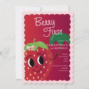 Invitation Berry First Cartoon Strawberry Girl 1er anniversai