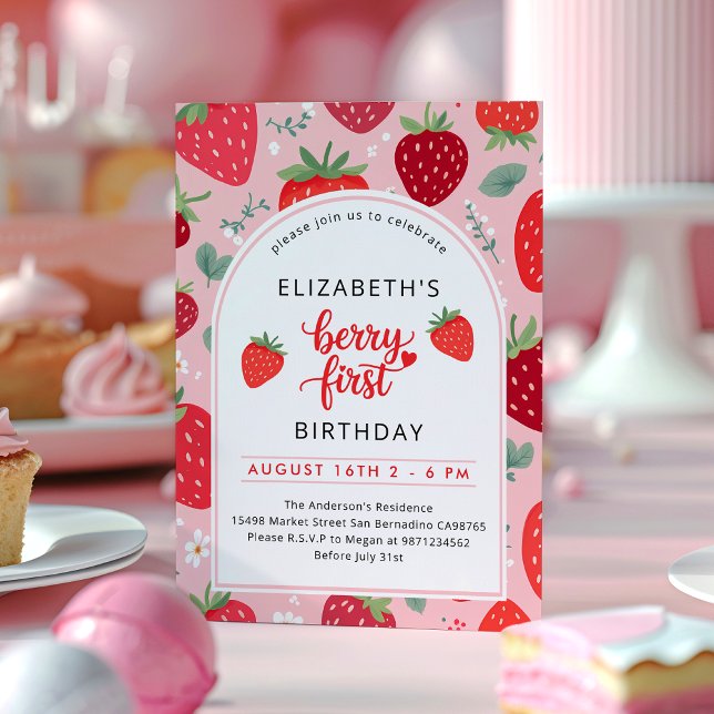 Invitation Berry First Cust 1er Birthday Strawberry Photo (Créateur téléchargé)