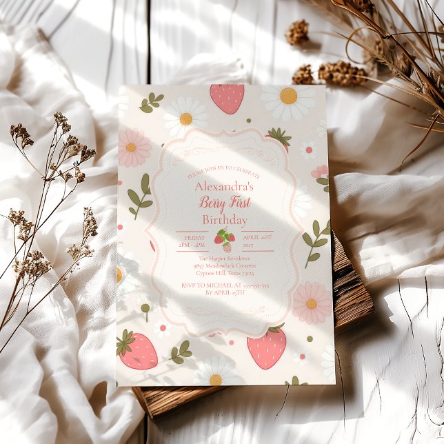 Invitation Berry First | Cute Fille aux fraises 1er anniversa (Créateur téléchargé)