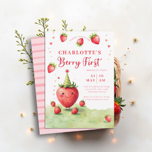 Invitation Berry First Cute Patch de Fraises 1er Anniversaire