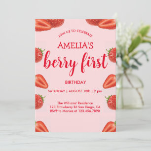 Invitation Berry First   fraise 1er Anniversaire rose