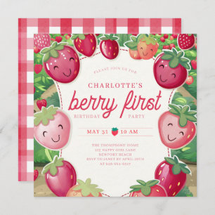 Invitation Berry First fraise Frame Sweet 1er anniversaire