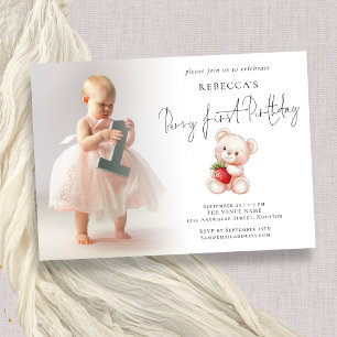 Invitation Berry First Photo Overlay 1er Anniversaire