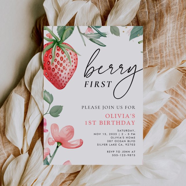 Invitation Berry First Pink Floral 1er Anniversaire Invitatio (Créateur téléchargé)