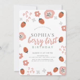 Invitation Berry First Pink Strawberry Girl 1er anniversaire