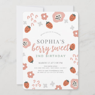 Invitation Berry First Pink Strawberry Girl Anniversaire